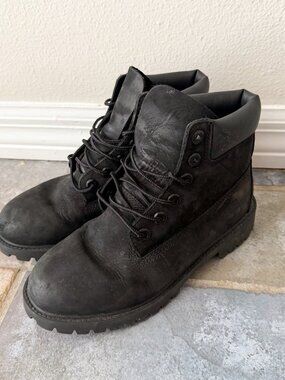 Timberland Black 6 Inch Boots Nubuck Leather Heavy Duty Youth Boys Size 5